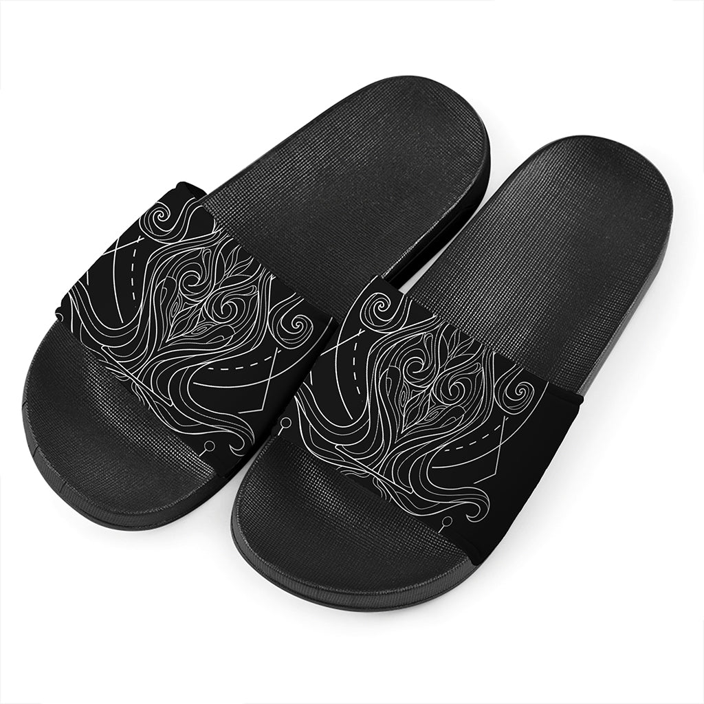 Black And White Aquarius Sign Print Black Slide Sandals