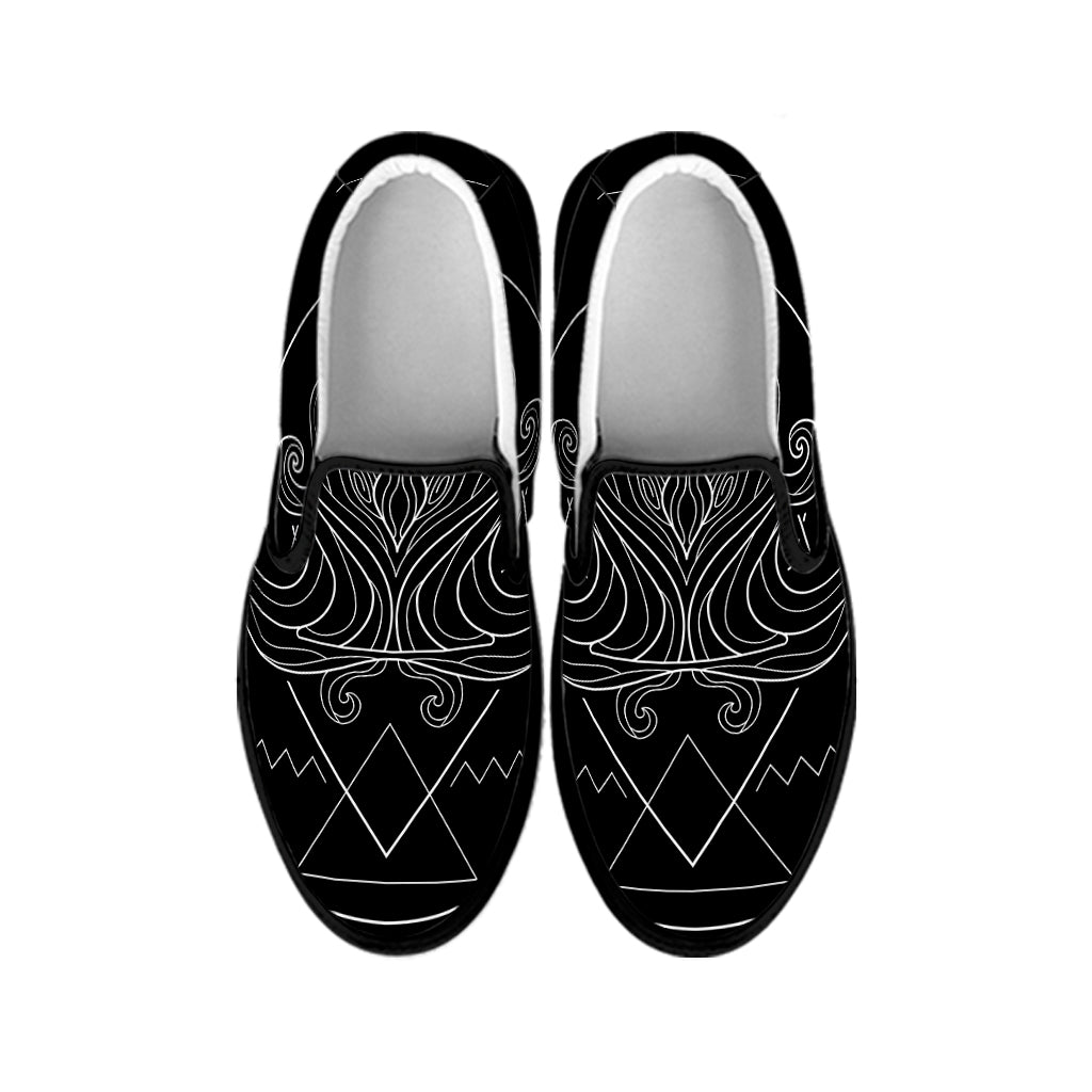 Black And White Aquarius Sign Print Black Slip On Shoes