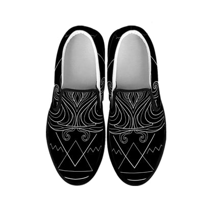 Black And White Aquarius Sign Print Black Slip On Shoes
