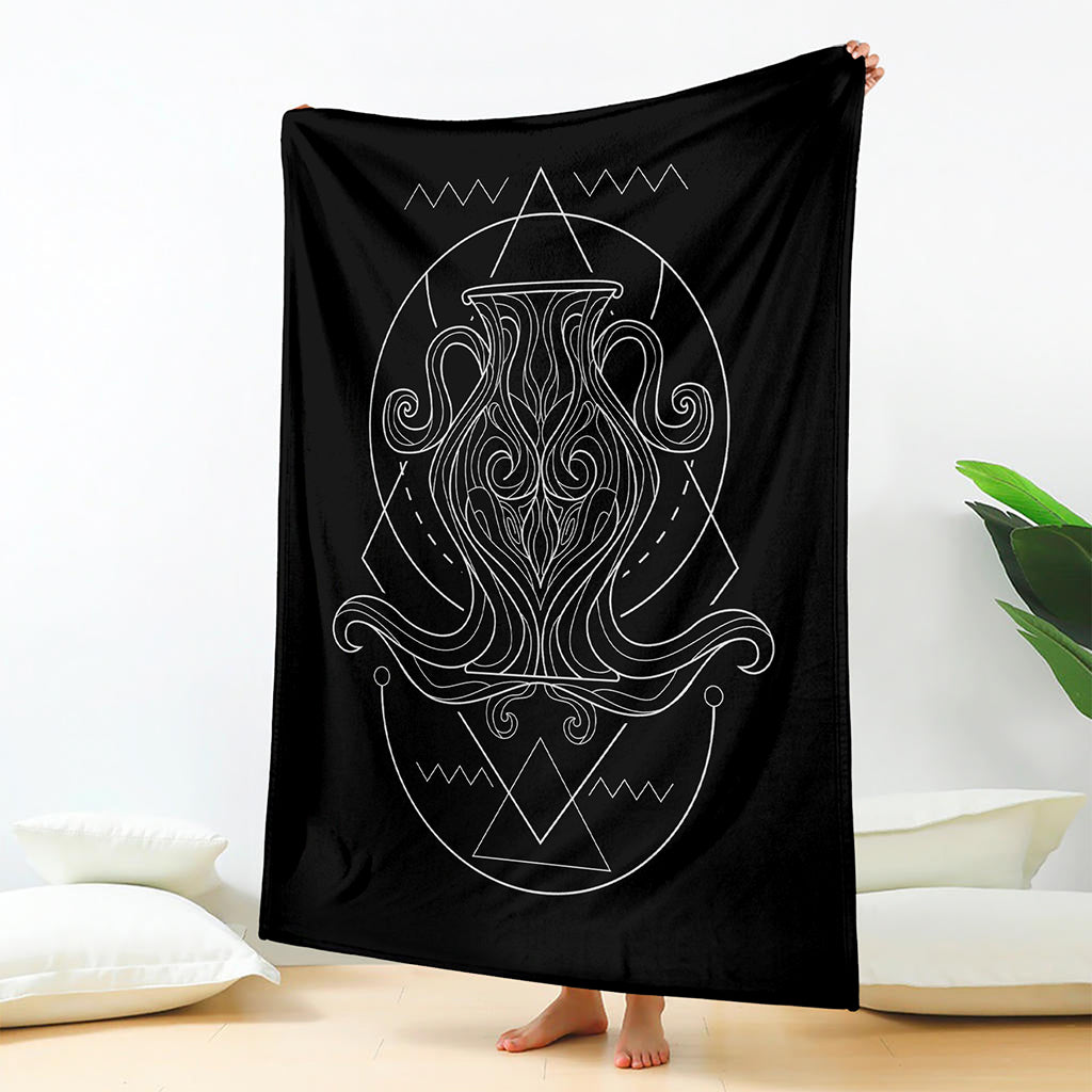 Black And White Aquarius Sign Print Blanket