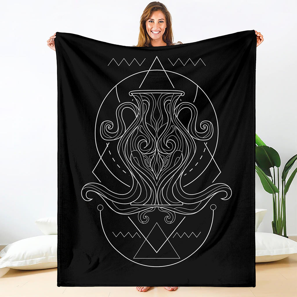 Black And White Aquarius Sign Print Blanket