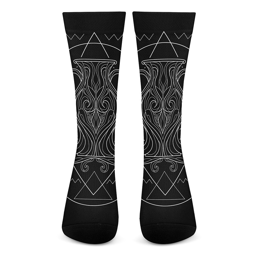 Black And White Aquarius Sign Print Crew Socks