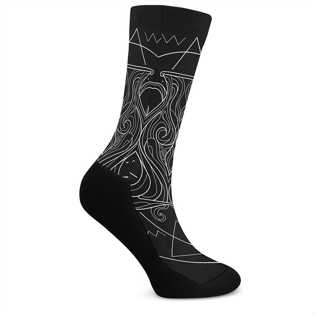 Black And White Aquarius Sign Print Crew Socks