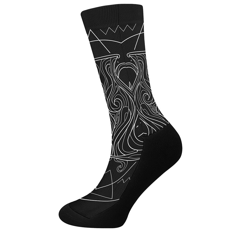 Black And White Aquarius Sign Print Crew Socks