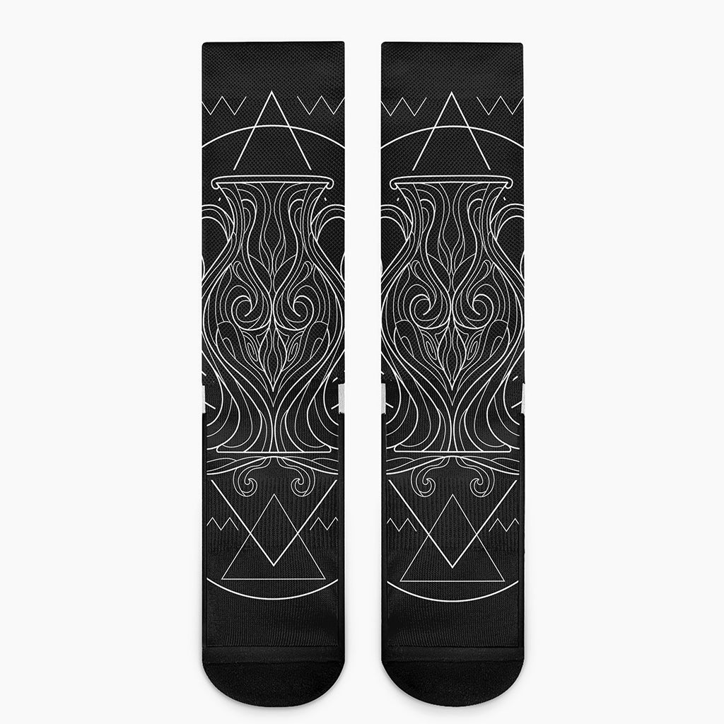 Black And White Aquarius Sign Print Crew Socks