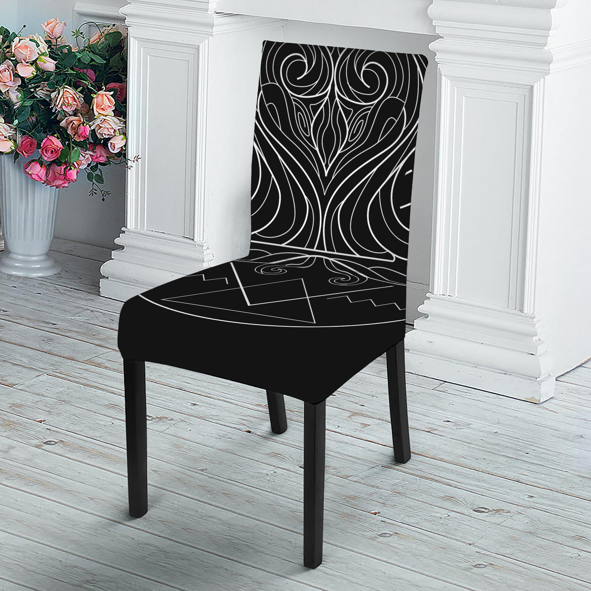 Black And White Aquarius Sign Print Dining Chair Slipcover