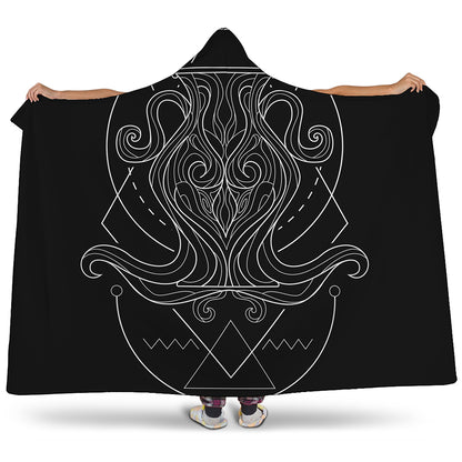 Black And White Aquarius Sign Print Hooded Blanket