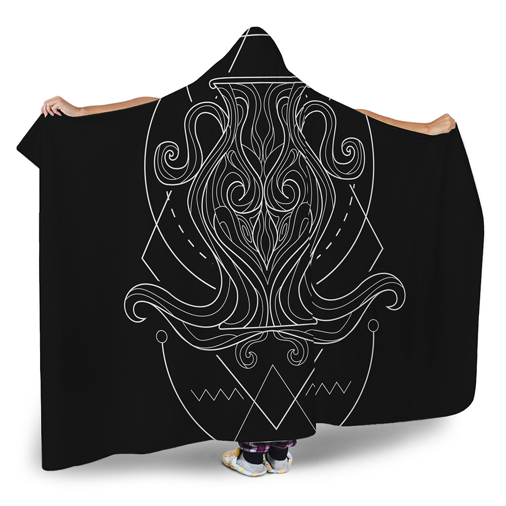 Black And White Aquarius Sign Print Hooded Blanket