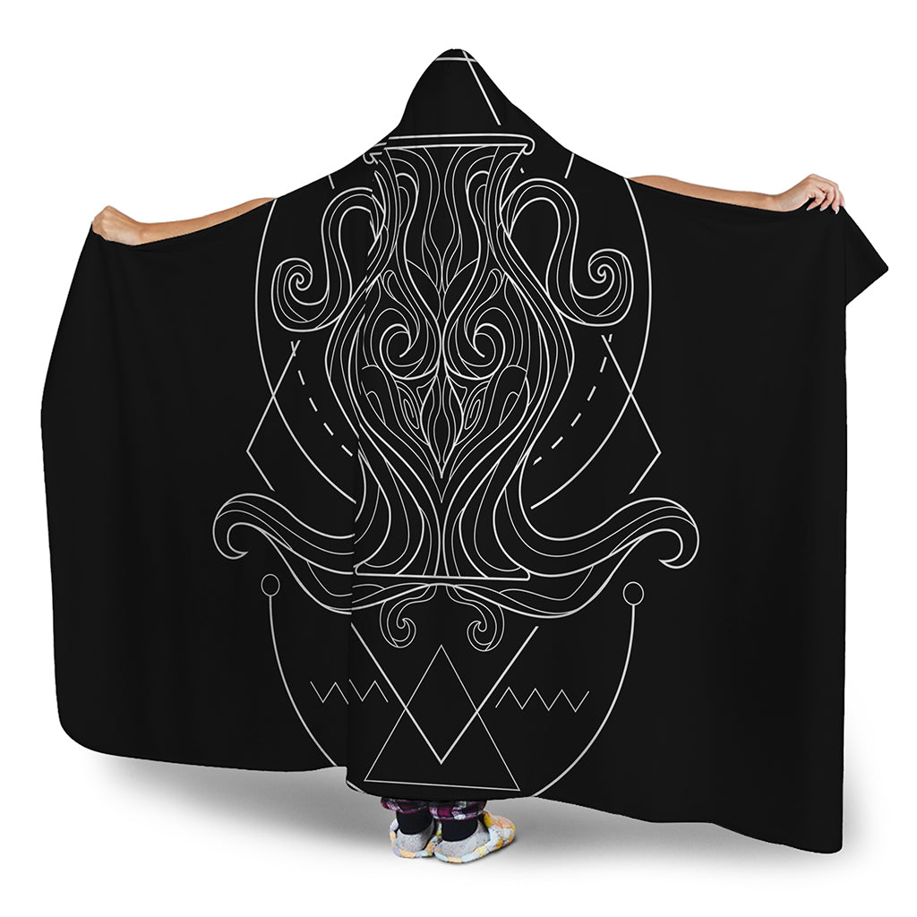 Black And White Aquarius Sign Print Hooded Blanket