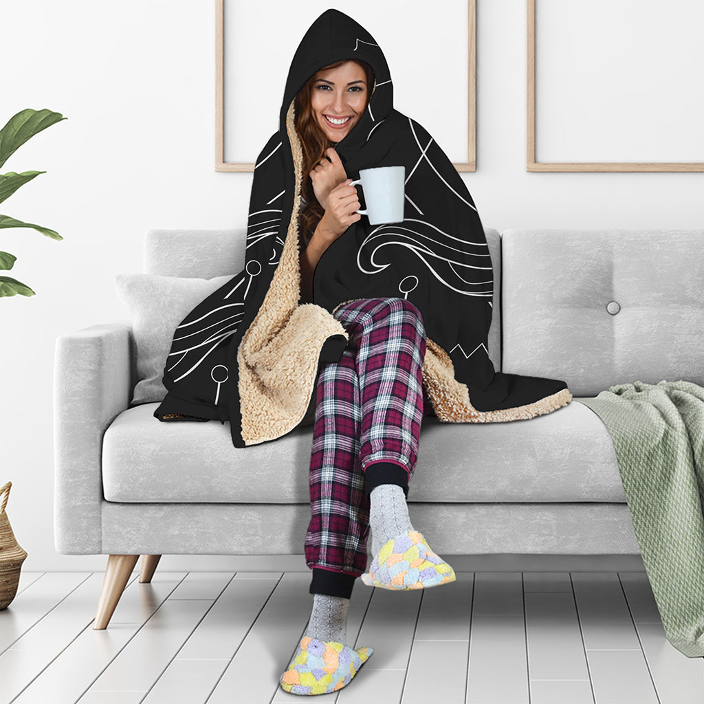 Black And White Aquarius Sign Print Hooded Blanket