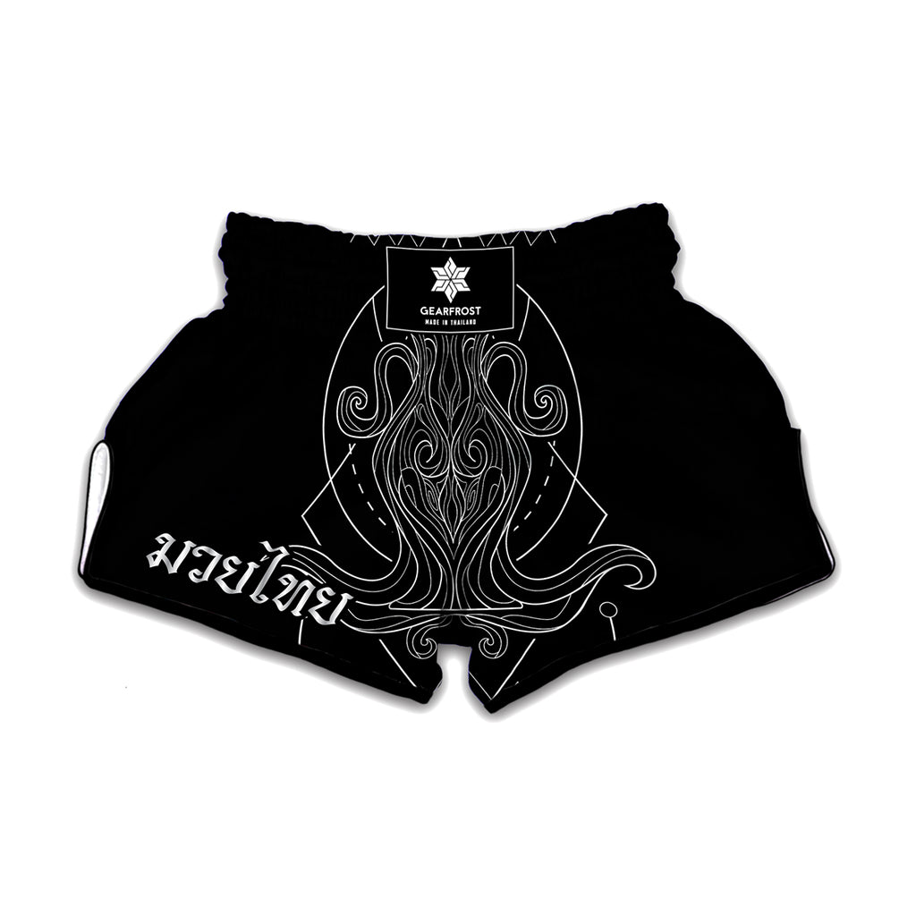 Black And White Aquarius Sign Print Muay Thai Boxing Shorts