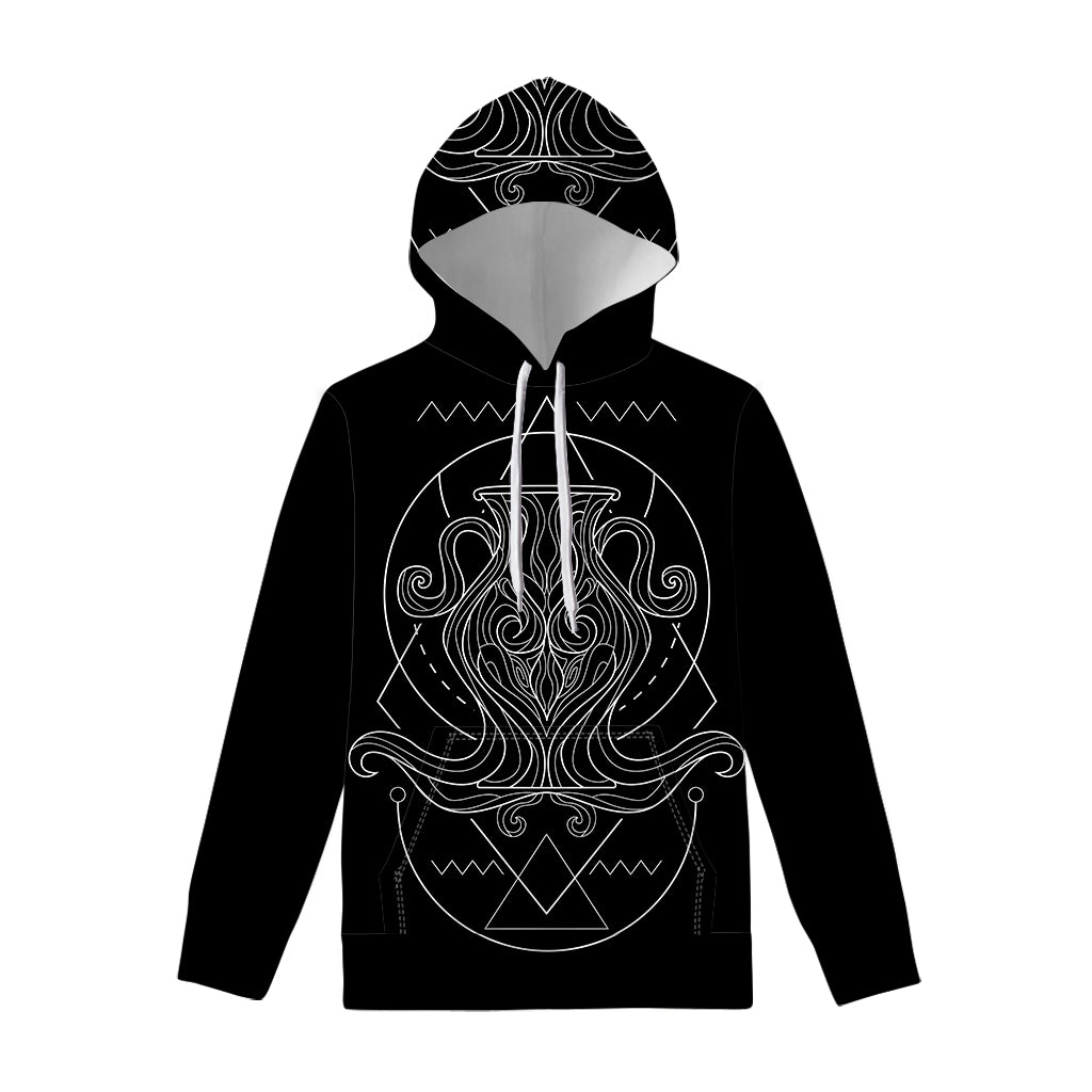 Black And White Aquarius Sign Print Pullover Hoodie