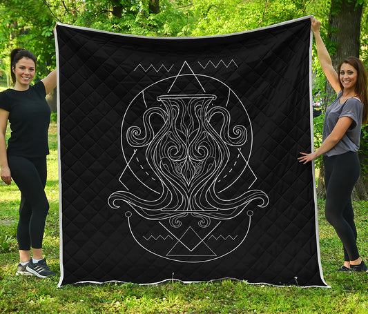 Black And White Aquarius Sign Print Quilt