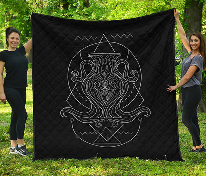 Black And White Aquarius Sign Print Quilt