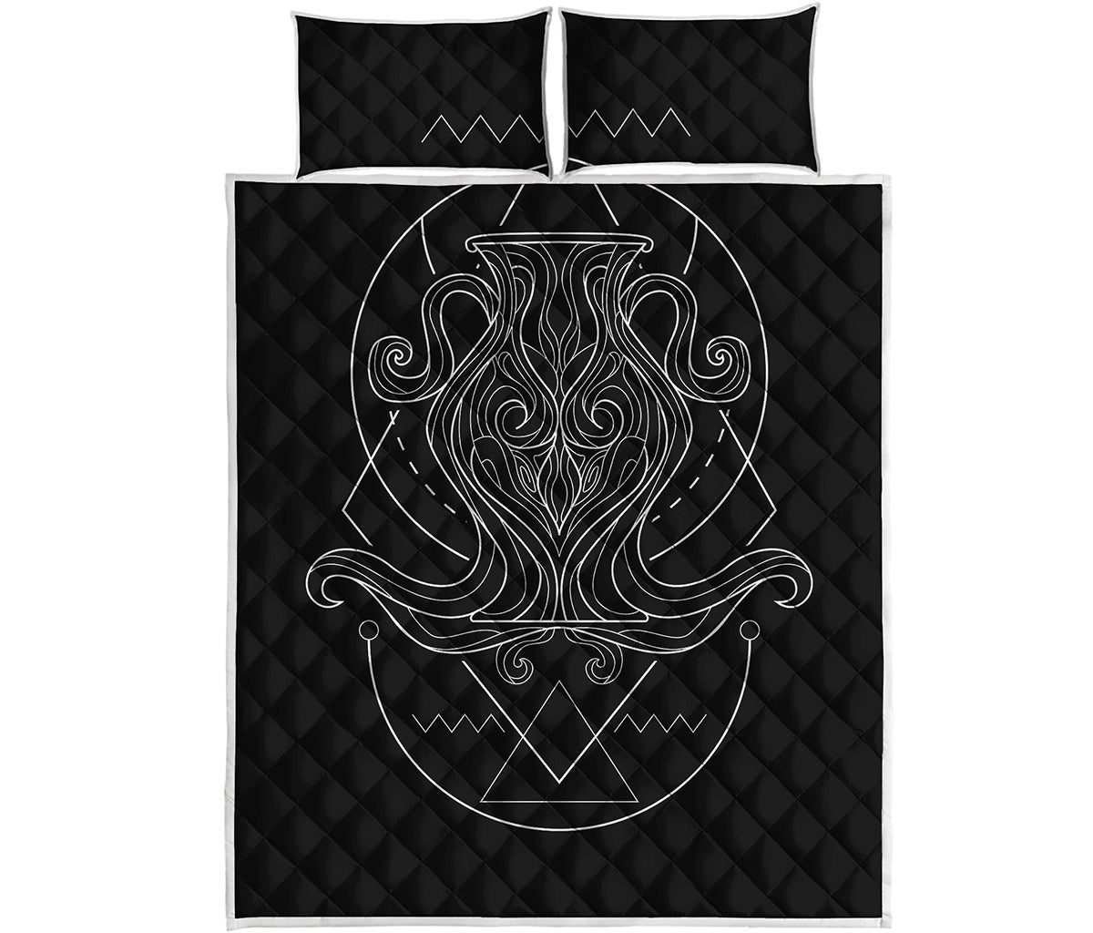 Black And White Aquarius Sign Print Quilt Bed Set