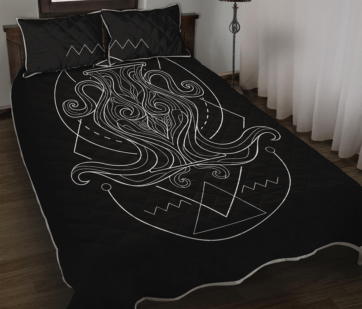 Black And White Aquarius Sign Print Quilt Bed Set