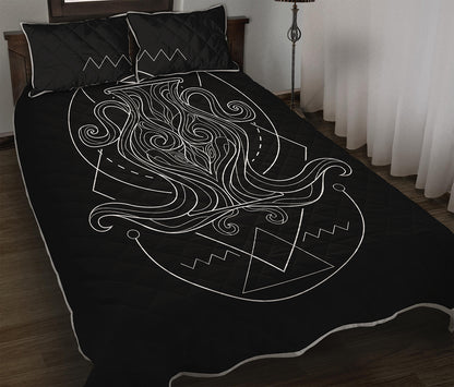Black And White Aquarius Sign Print Quilt Bed Set