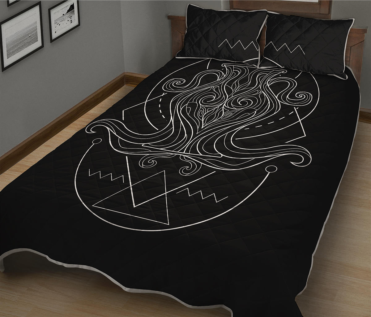 Black And White Aquarius Sign Print Quilt Bed Set