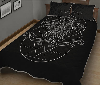 Black And White Aquarius Sign Print Quilt Bed Set