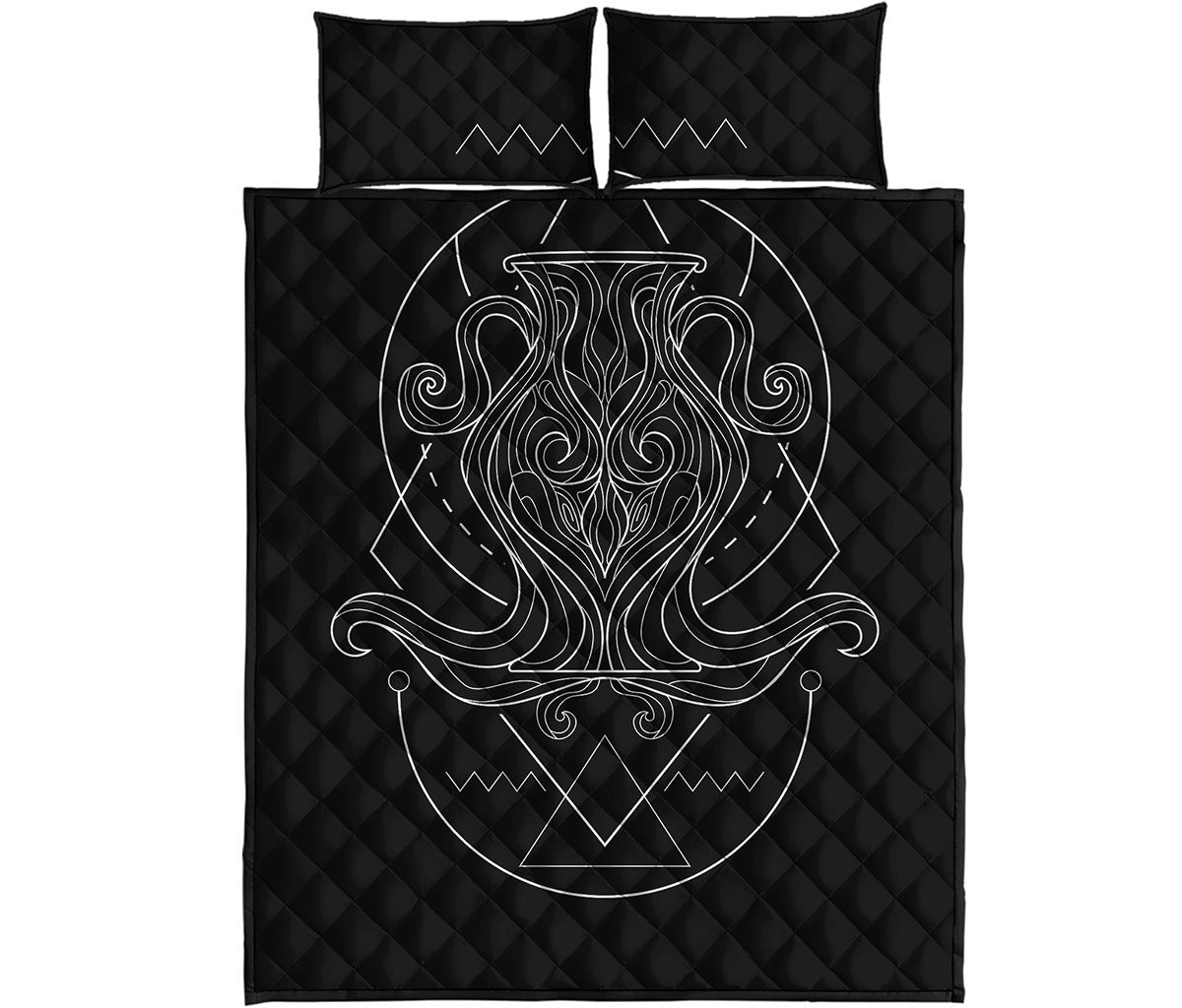 Black And White Aquarius Sign Print Quilt Bed Set
