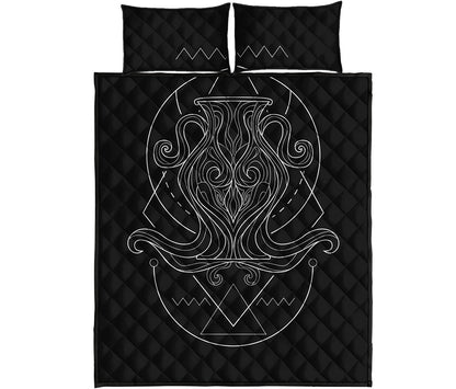 Black And White Aquarius Sign Print Quilt Bed Set
