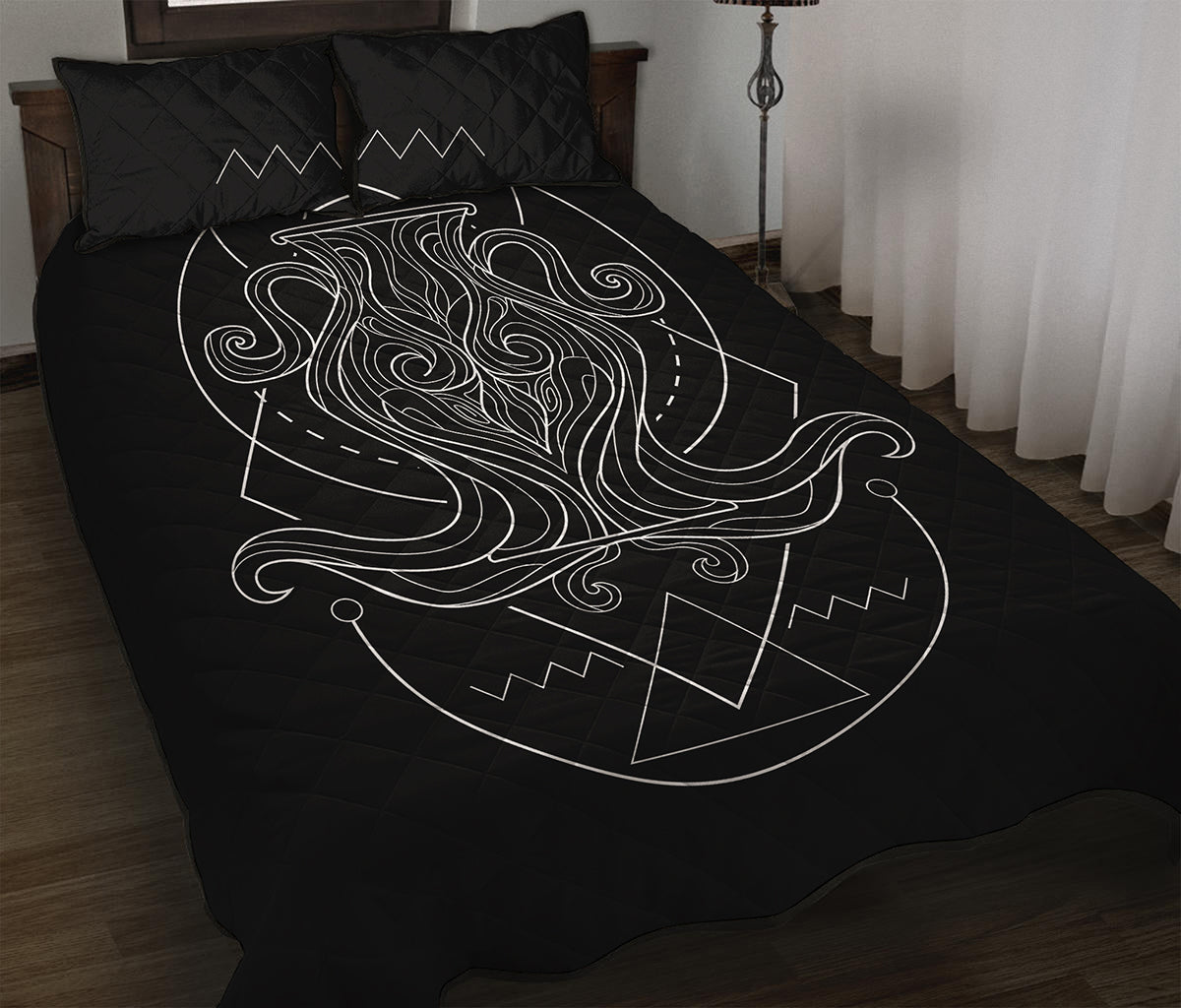 Black And White Aquarius Sign Print Quilt Bed Set