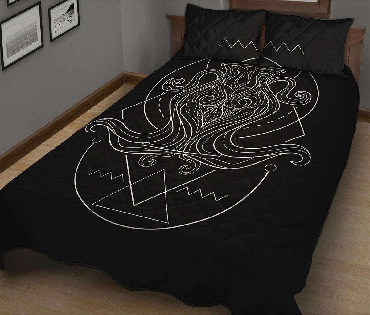 Black And White Aquarius Sign Print Quilt Bed Set