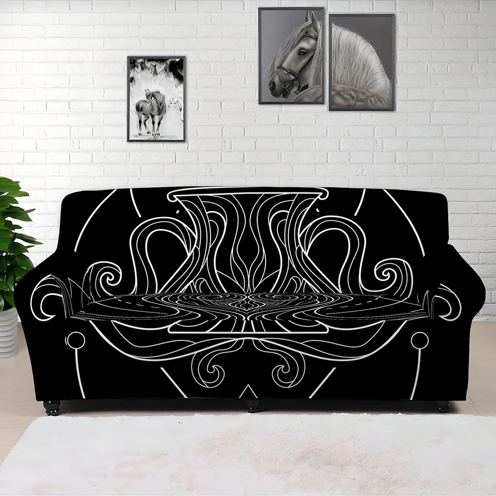 Black And White Aquarius Sign Print Sofa Cover
