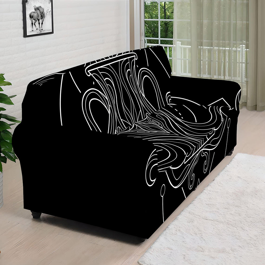 Black And White Aquarius Sign Print Sofa Cover