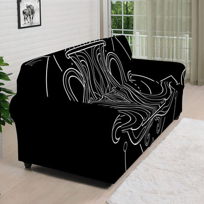 Black And White Aquarius Sign Print Sofa Cover