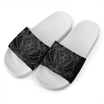 Black And White Aquarius Sign Print White Slide Sandals