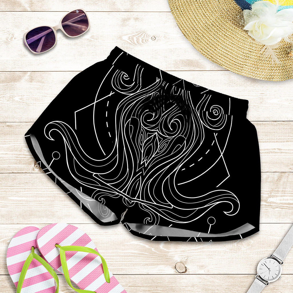 Black And White Aquarius Sign Print Women's Shorts