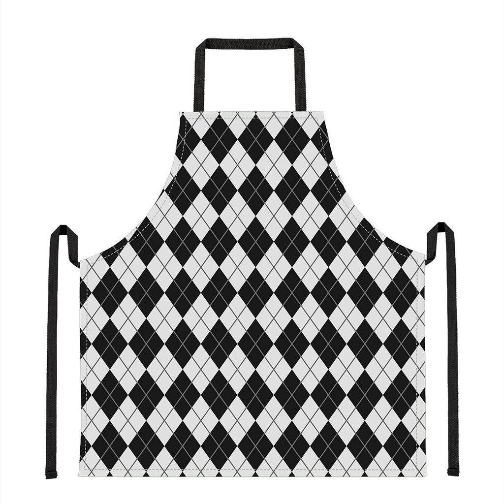 Black And White Argyle Pattern Print Apron