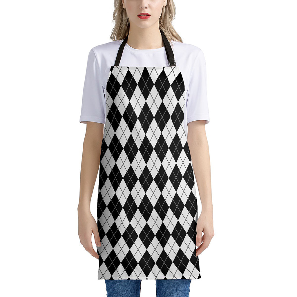 Black And White Argyle Pattern Print Apron