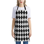 Black And White Argyle Pattern Print Apron