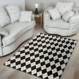 Black And White Argyle Pattern Print Area Rug