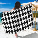 Black And White Argyle Pattern Print Beach Sarong Wrap