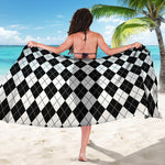 Black And White Argyle Pattern Print Beach Sarong Wrap