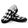 Black And White Argyle Pattern Print Black Slip On Shoes