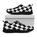 Black And White Argyle Pattern Print Black Running Shoes