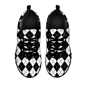 Black And White Argyle Pattern Print Black Sneakers