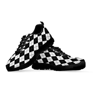 Black And White Argyle Pattern Print Black Sneakers