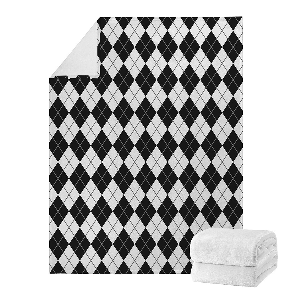 Black And White Argyle Pattern Print Blanket