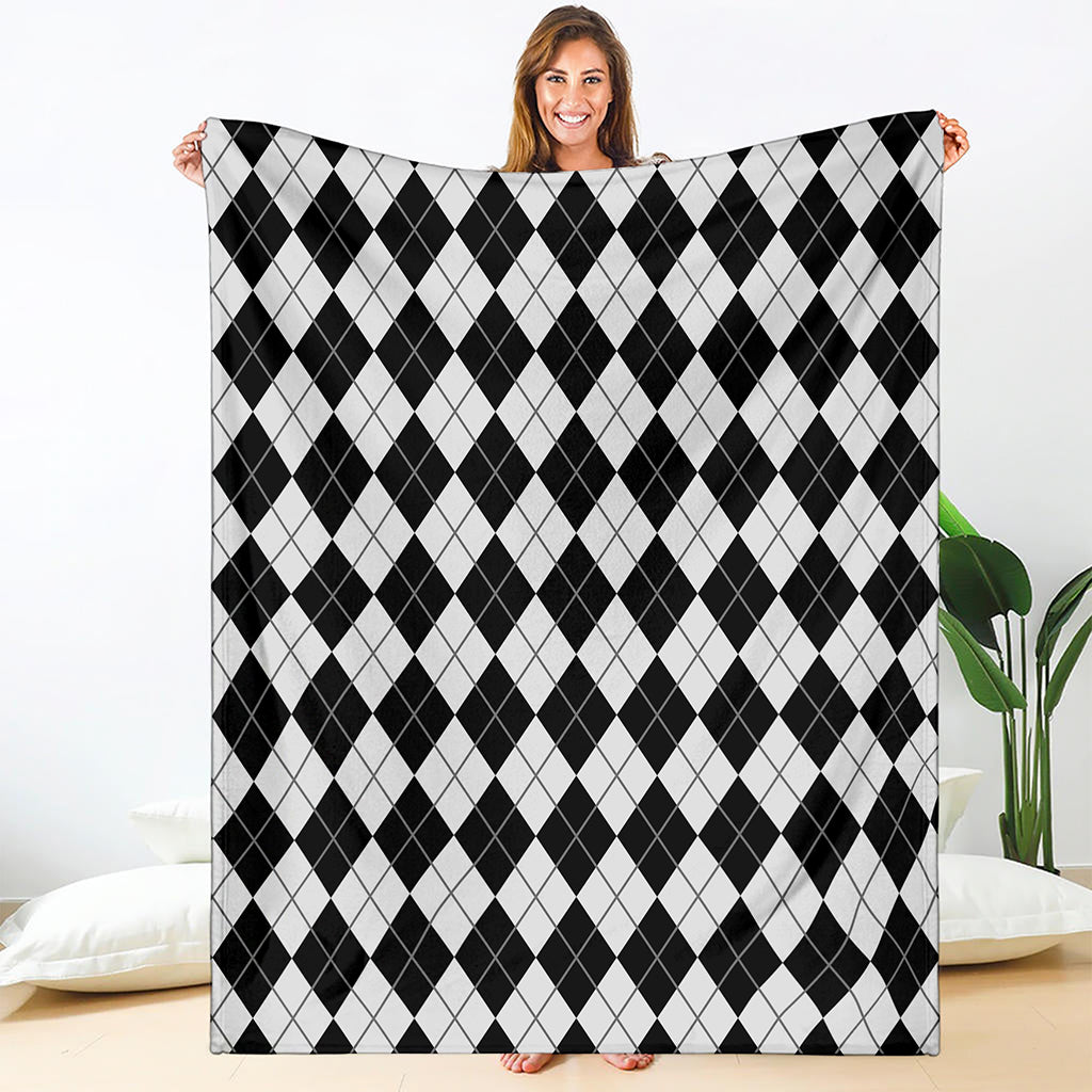 Black And White Argyle Pattern Print Blanket