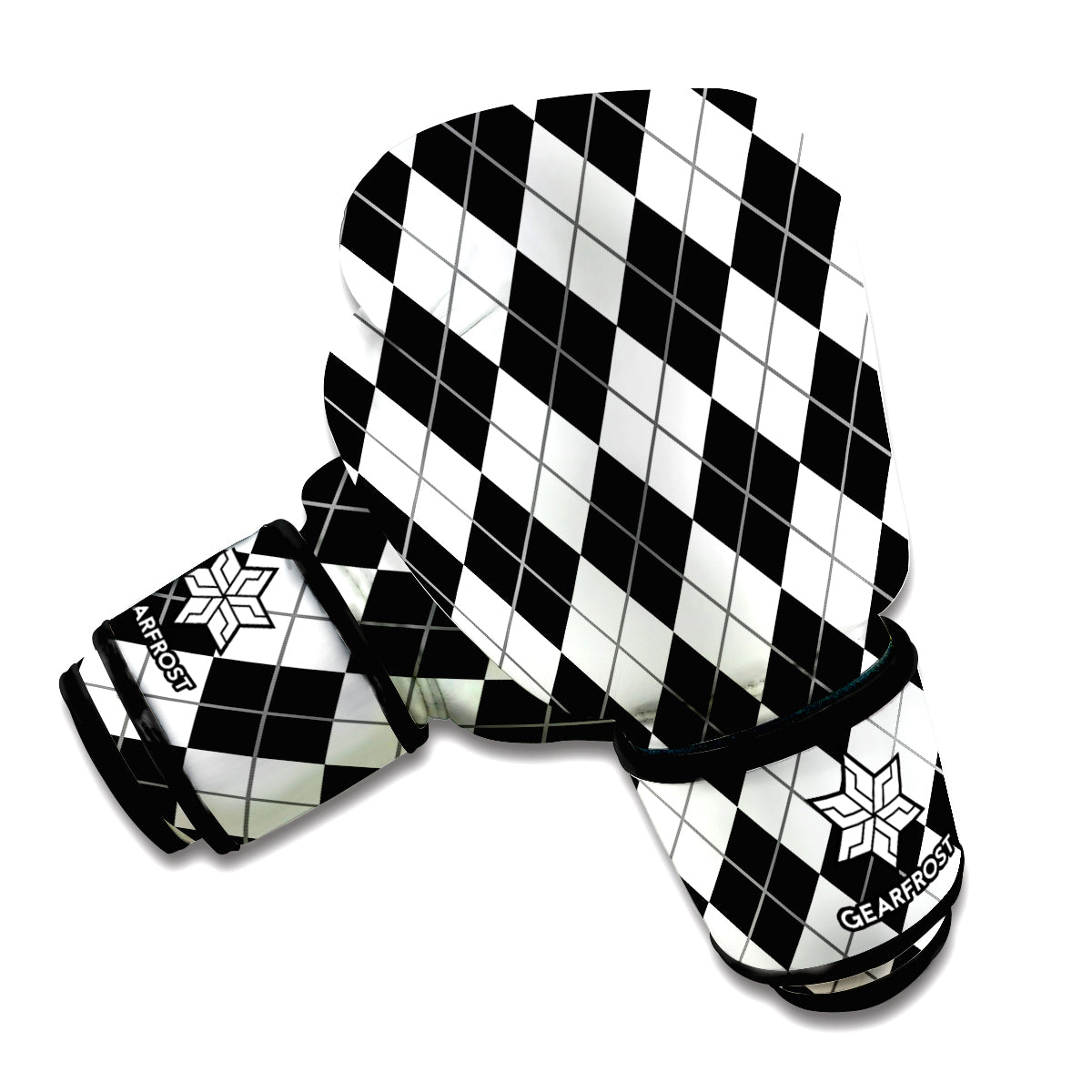 Black And White Argyle Pattern Print Boxing Gloves