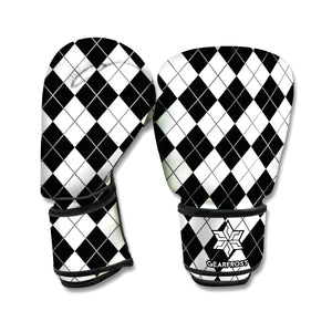 Black And White Argyle Pattern Print Boxing Gloves