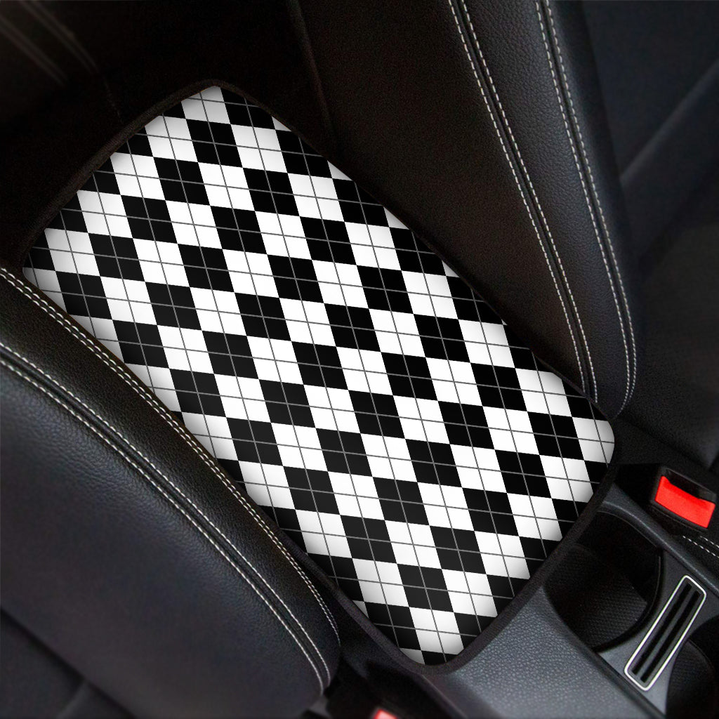 Black And White Argyle Pattern Print Car Center Console Cover