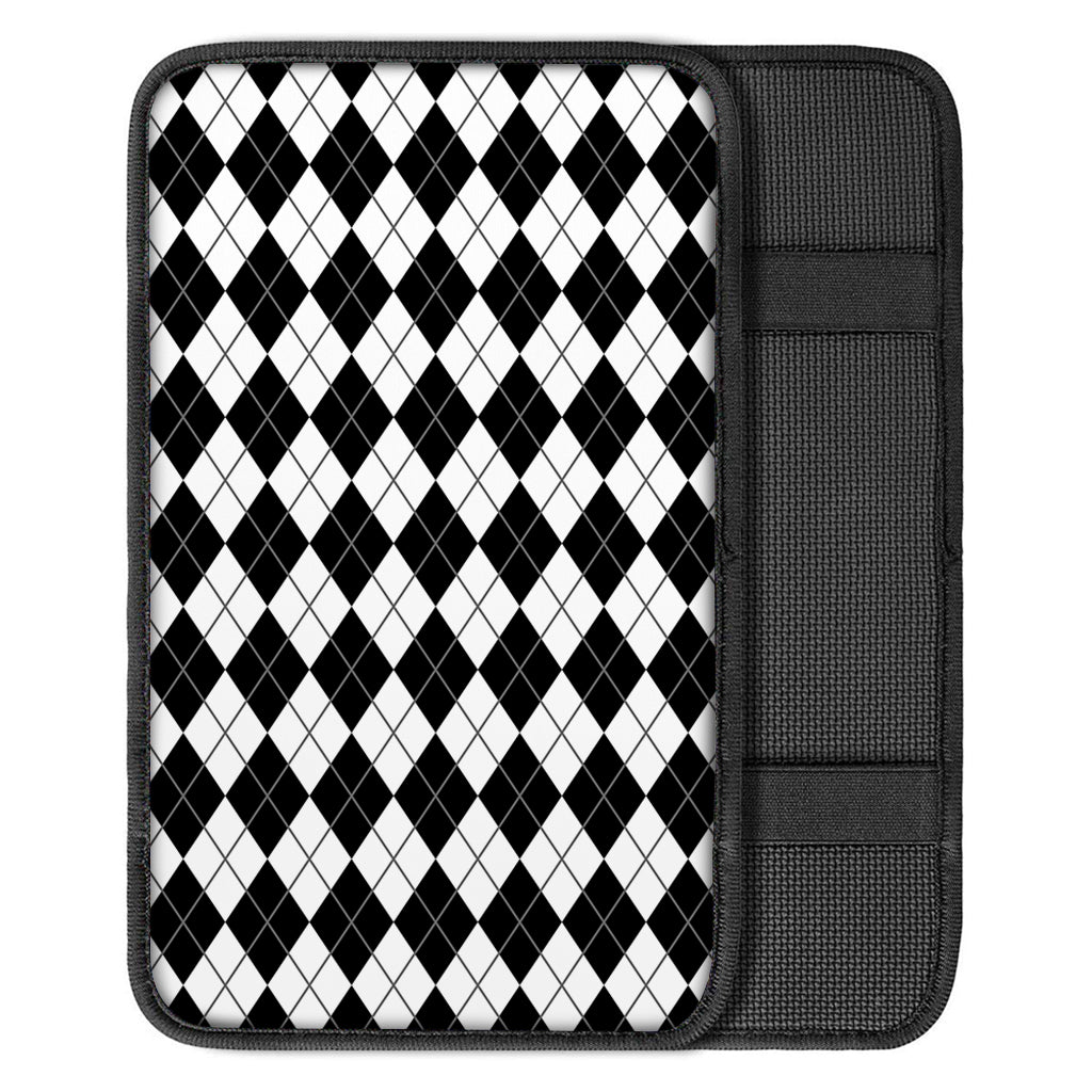 Black And White Argyle Pattern Print Car Center Console Cover