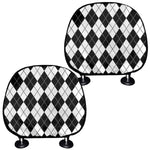 Black And White Argyle Pattern Print Car Headrest Covers