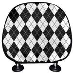 Black And White Argyle Pattern Print Car Headrest Covers